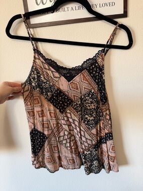 Maurices Patchwork Print Lace-Trim Cami Tank Top - Pink, Black, Brown